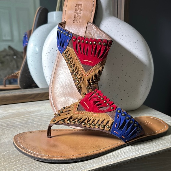 Dolce Vita Red and Blue Sandals with Metallic Accents - Picture 1 of 5
